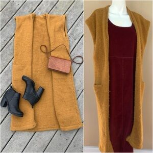 Vintage Hand Knit Sweater Vest w Pockets | Oversized Open Maxi Vest